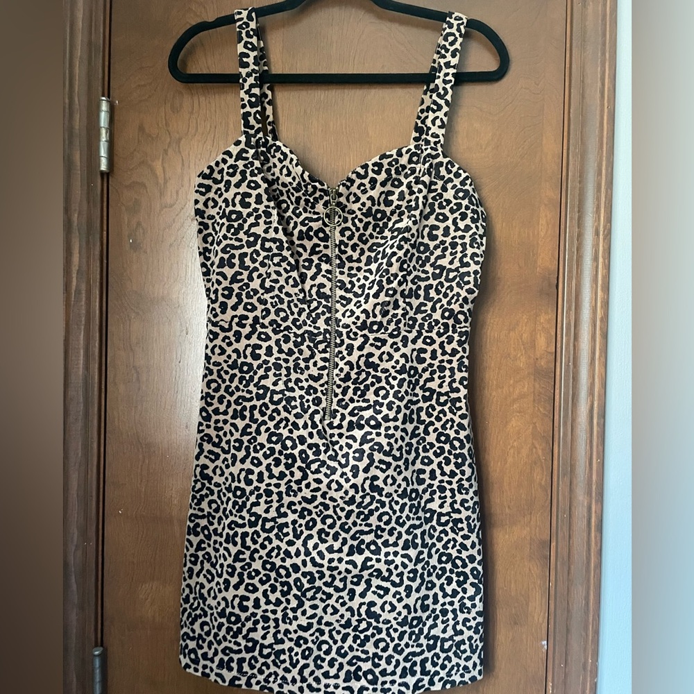 WildFable Corduroy Zip Up Cheetah Print Dress